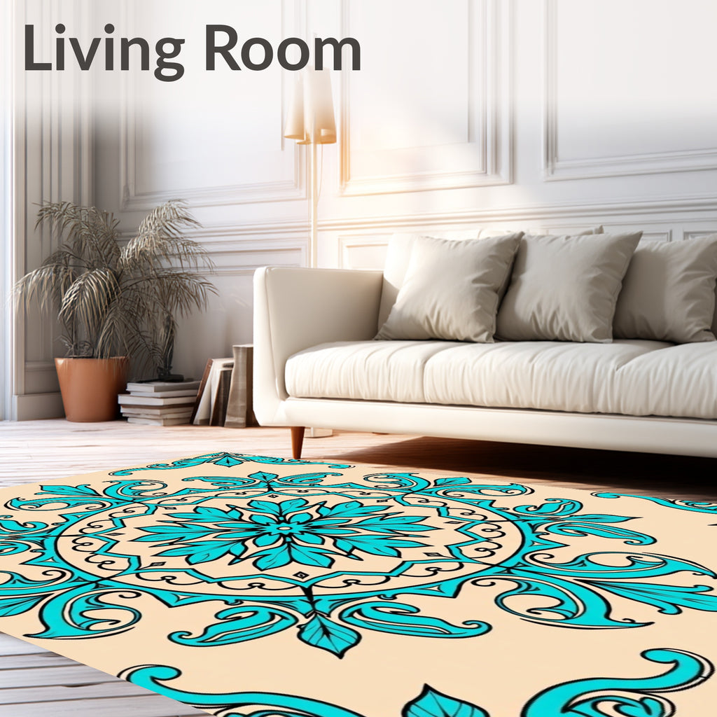 Turquoise Floral Medallion Beige Rug