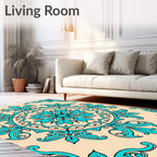 Turquoise Floral Medallion Beige Rug