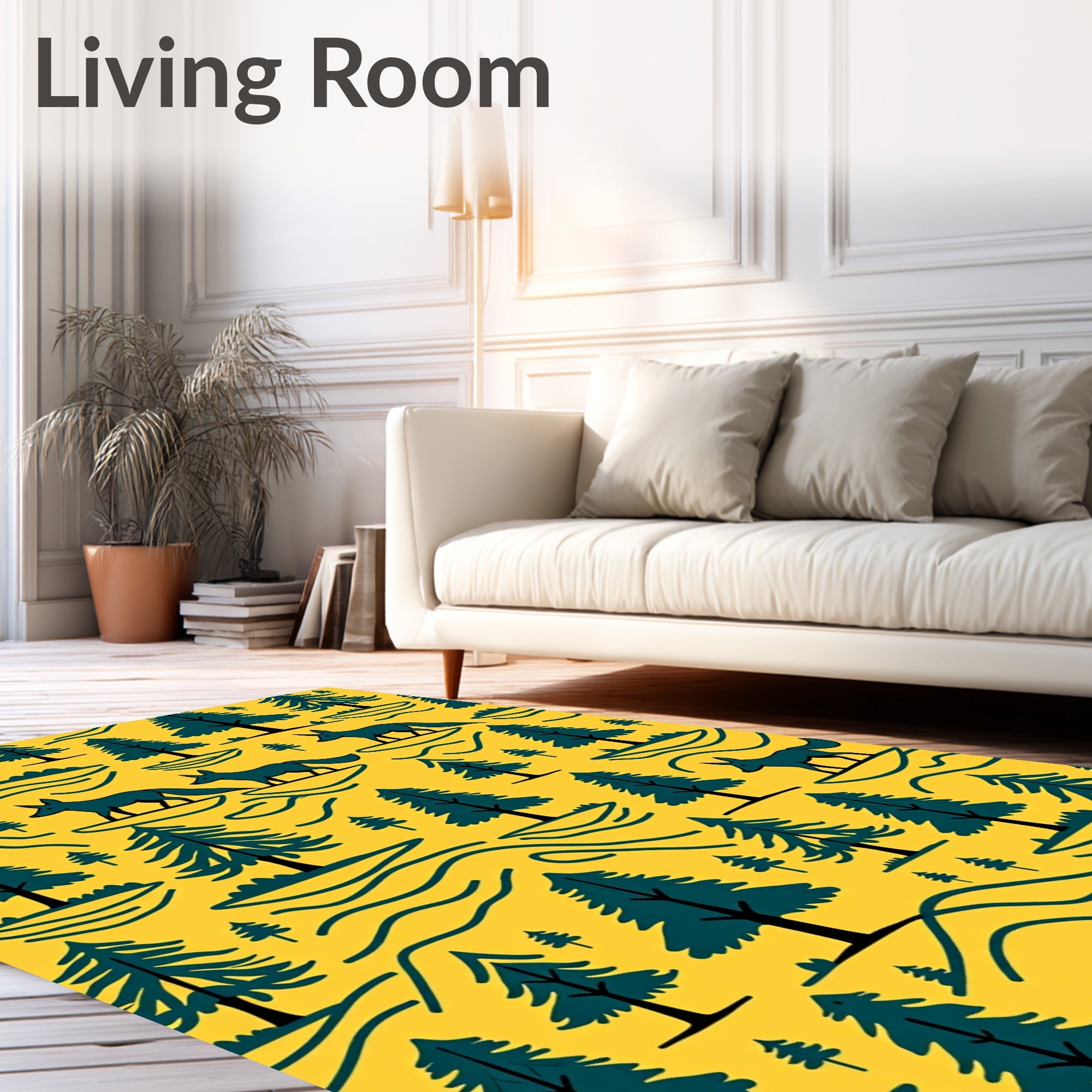 Woodland Forest Foxes Yellow Rug