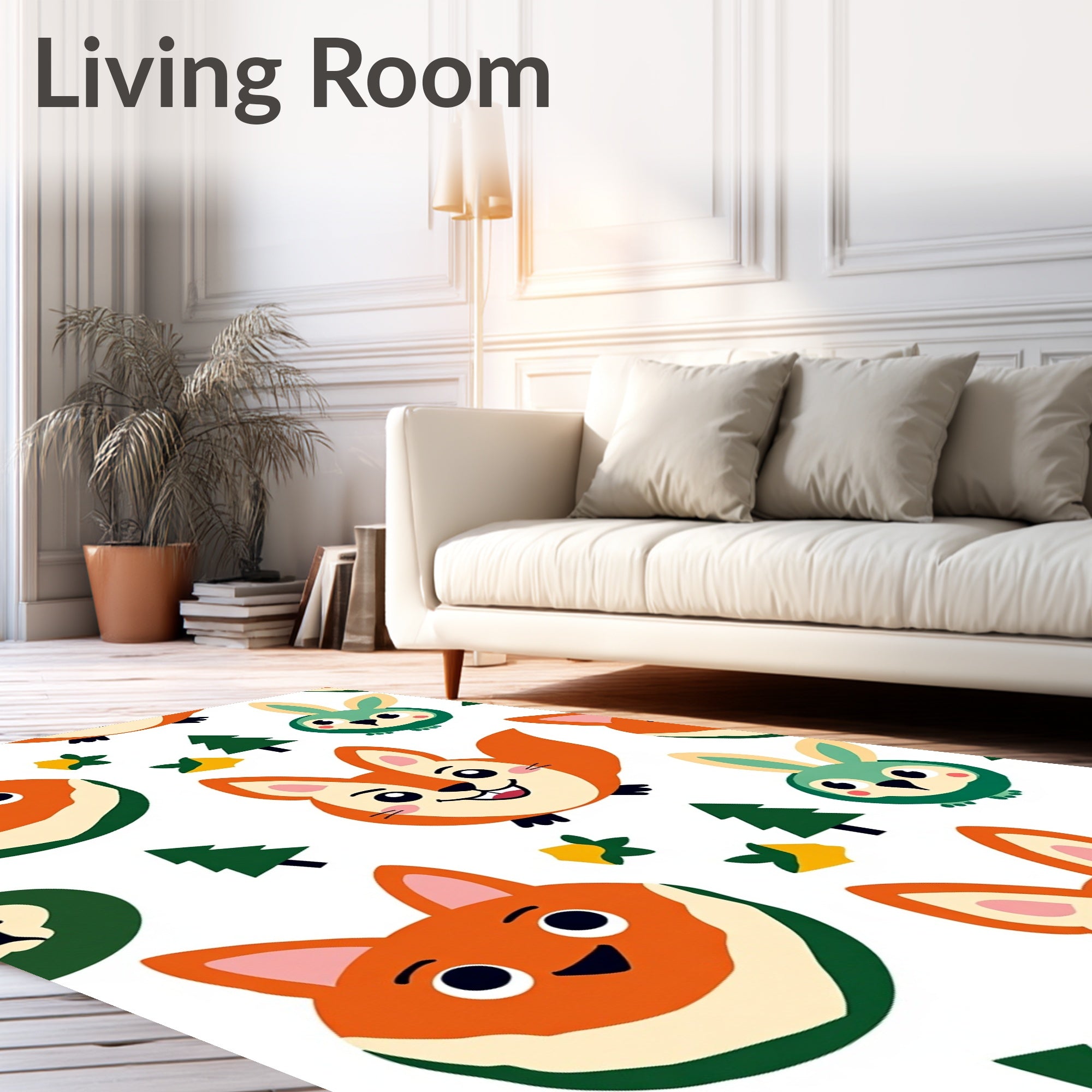 Playful Foxes and Bunnies Forest Friends Rug