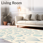 Pale Blue Botanical Fern Fan Rug