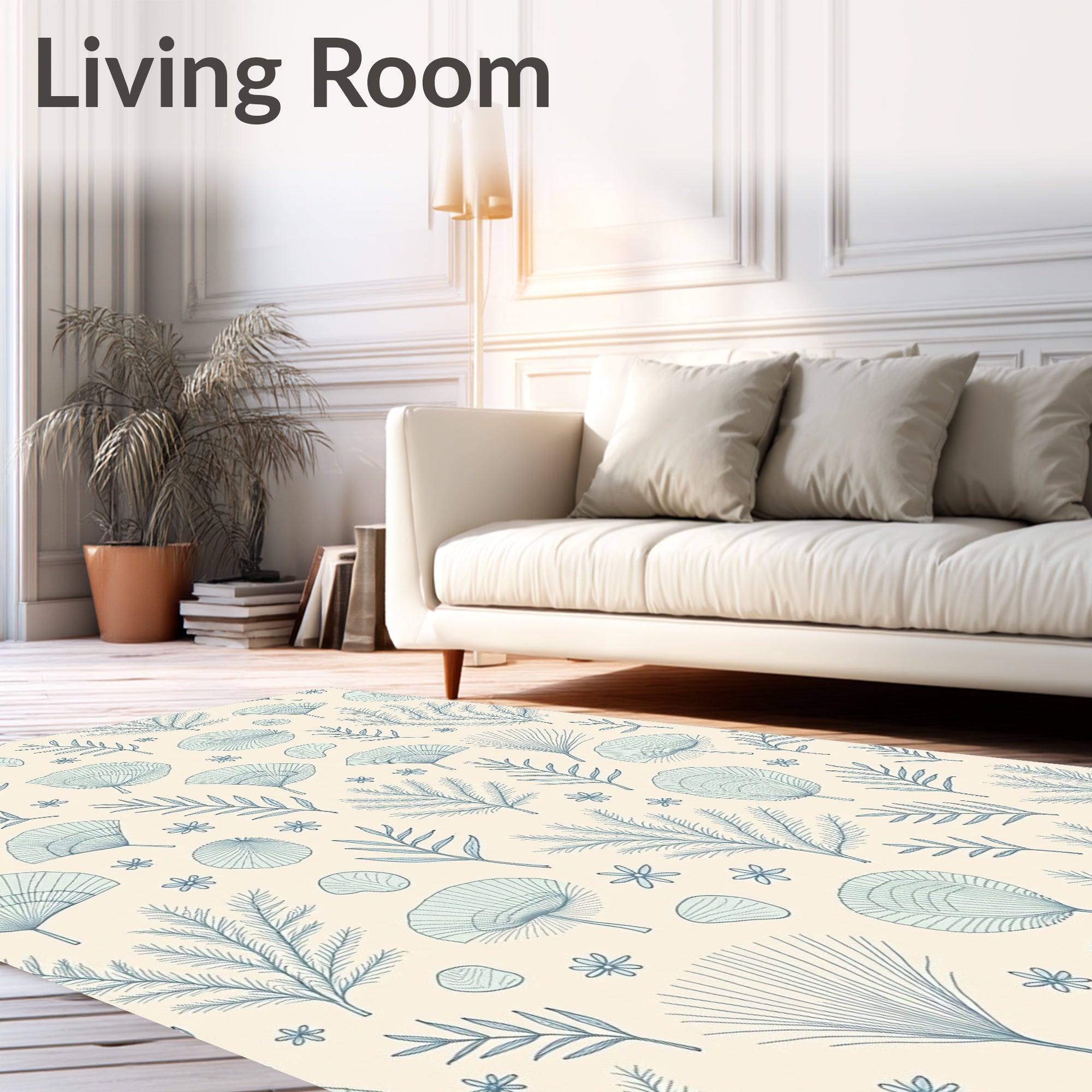 Pale Blue Botanical Fern Fan Rug