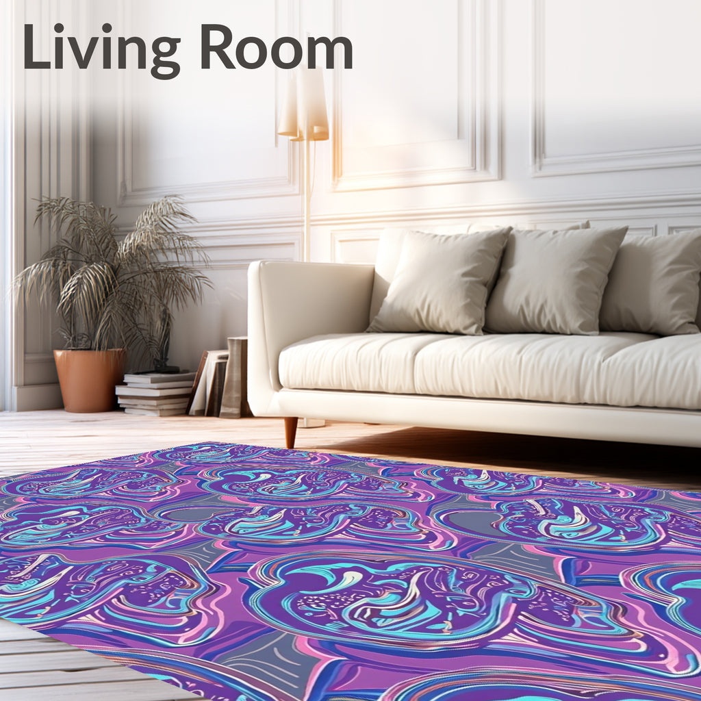 Dripping Purple Blue Abstract Organic Swirls Rug