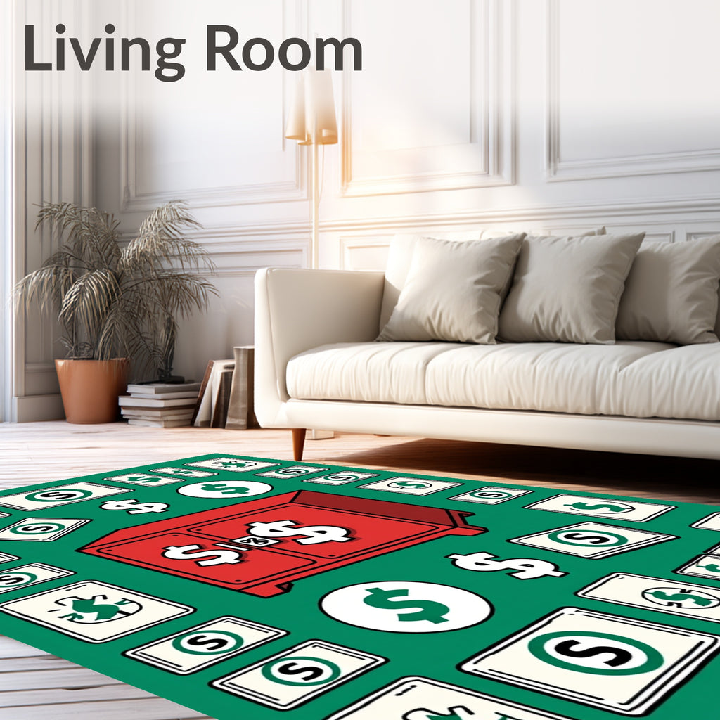 Red Safe Dollar Icons Green Background Rug