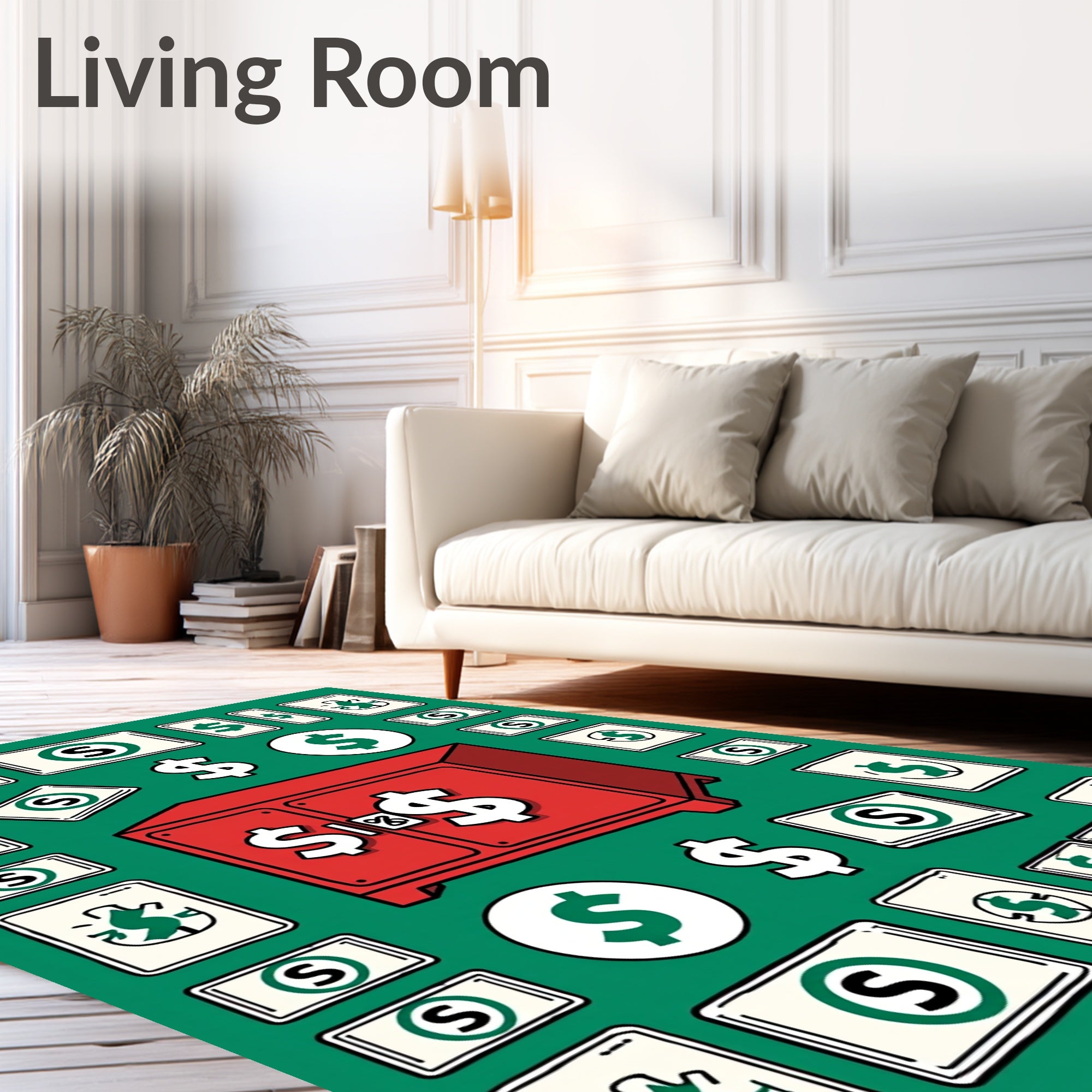Red Safe Dollar Icons Green Background Rug