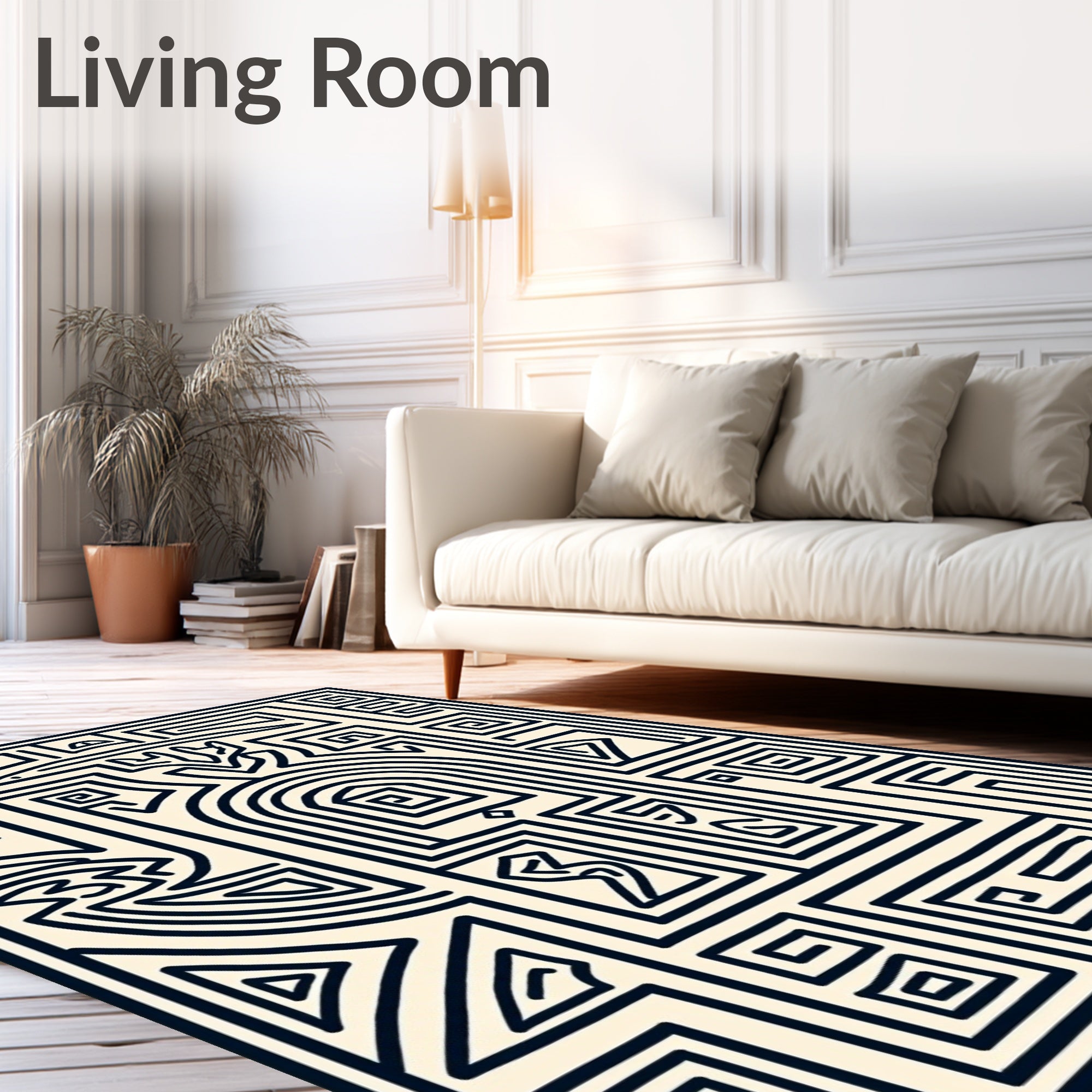 Abstract Black Ivory Maze Artwork Rug