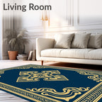 Art Nouveau Navy Gold Medallion Frame Rug