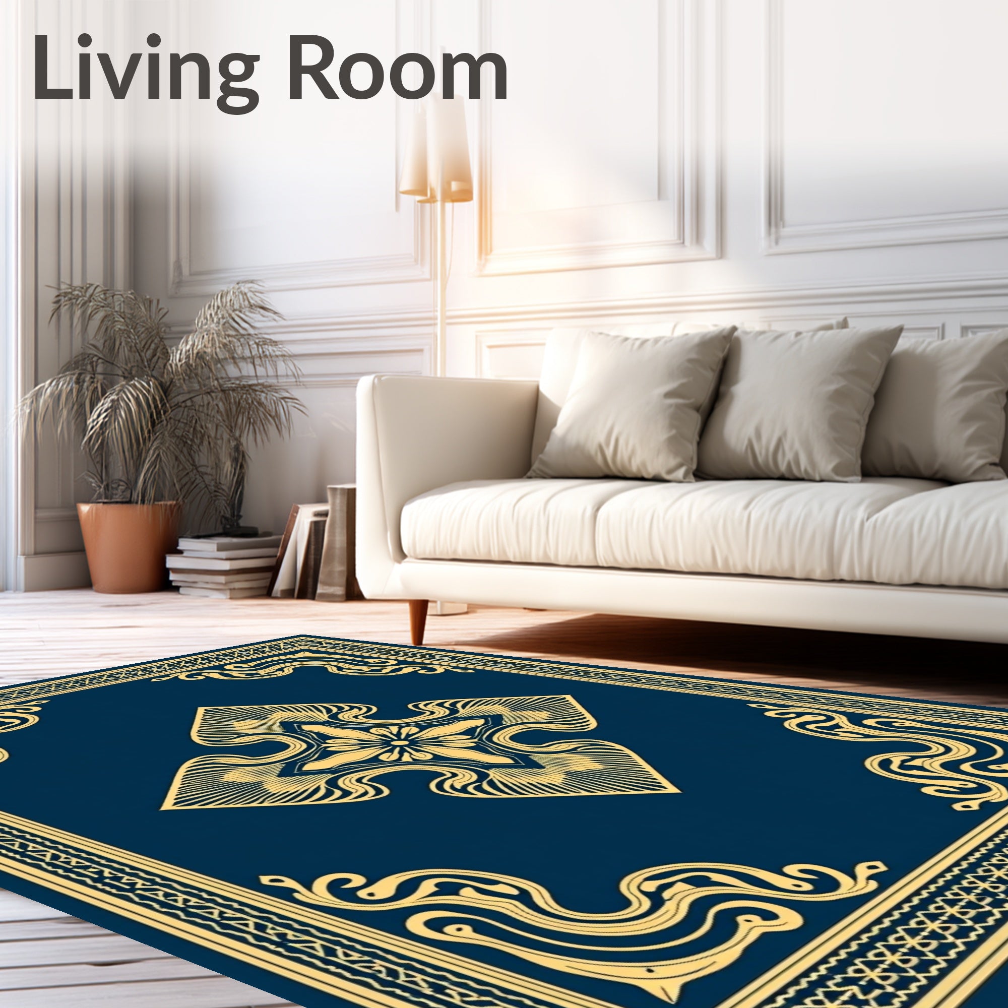 Art Nouveau Navy Gold Medallion Frame Rug