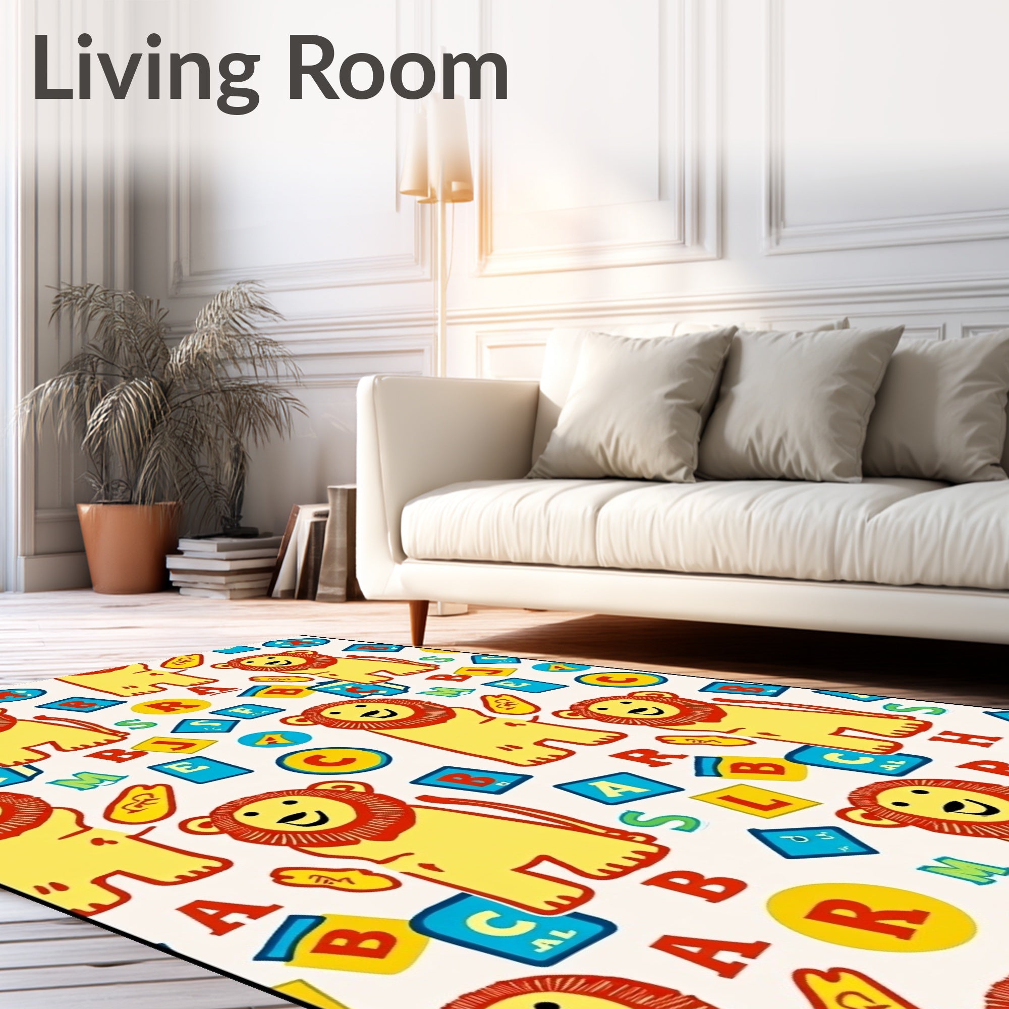 Playful Yellow Lion Alphabet Whimsy Rug