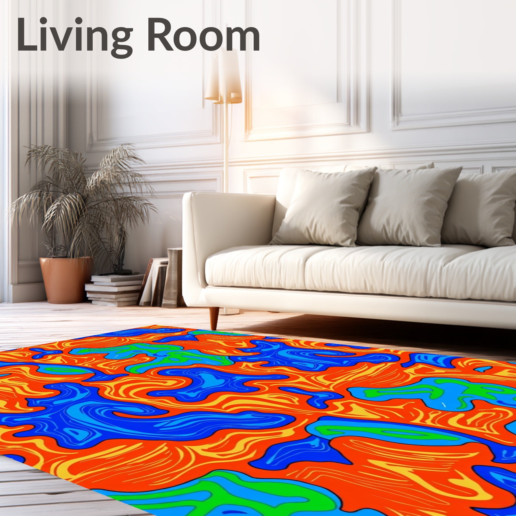 Vibrant Abstract Blue Green Orange Swirl Rug