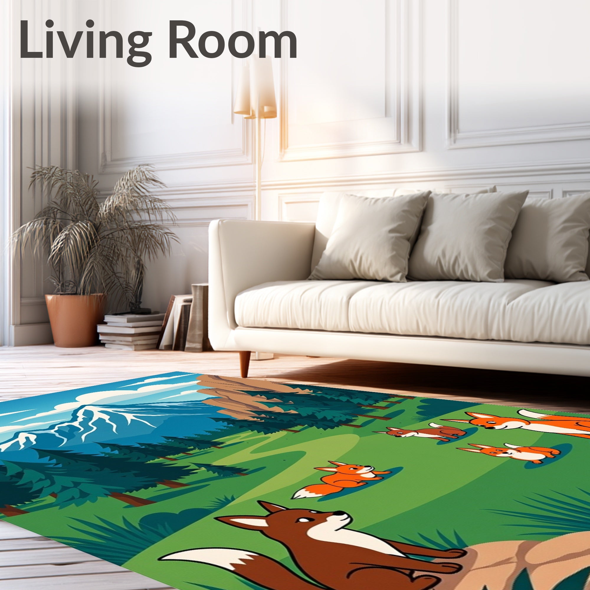 Woodland Fox Family Mountain Meadow Rug