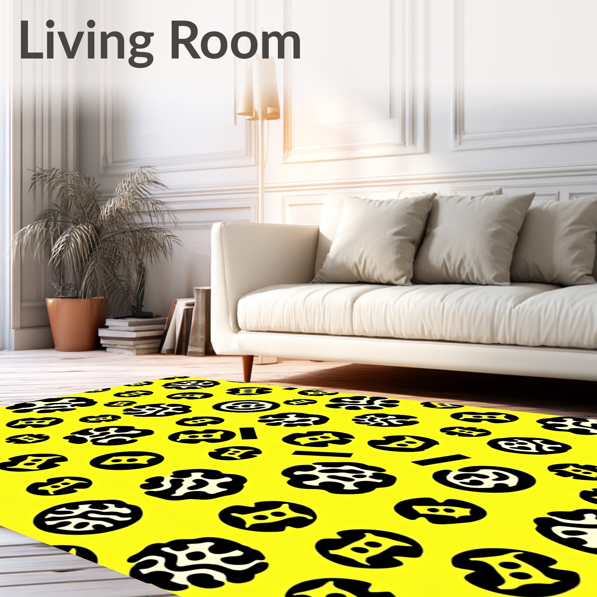 Bright Yellow Abstract Amoeba Forms Rug