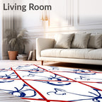 Red Diamond Grid Navy Floral Rug