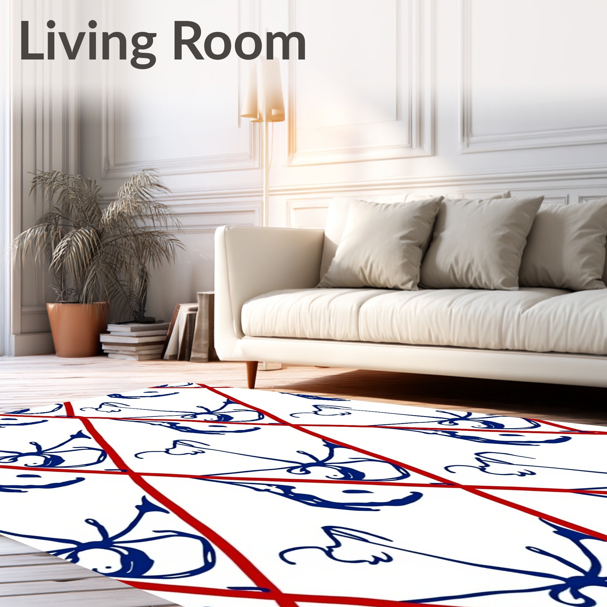 Red Diamond Grid Navy Floral Rug