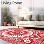 Crimson Sunburst Mandala Border Rug