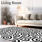 Black Swirling Lines Abstract Art Rug