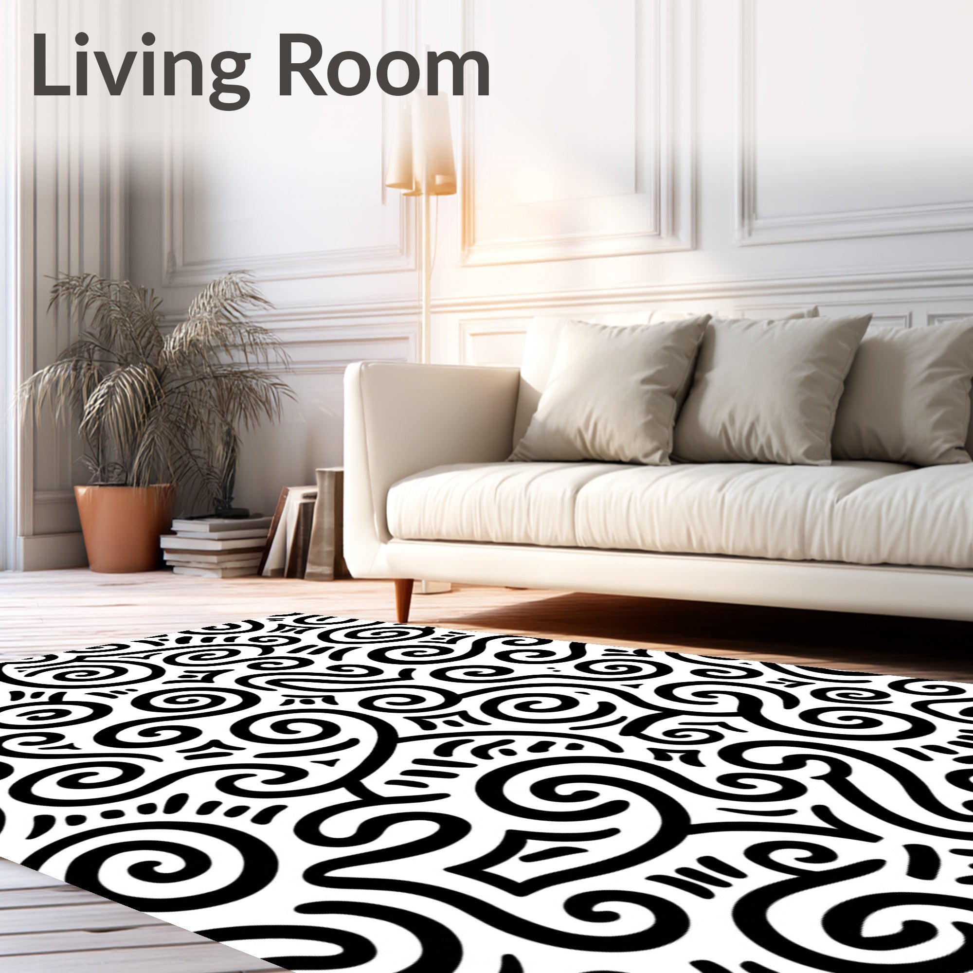 Black Swirling Lines Abstract Art Rug