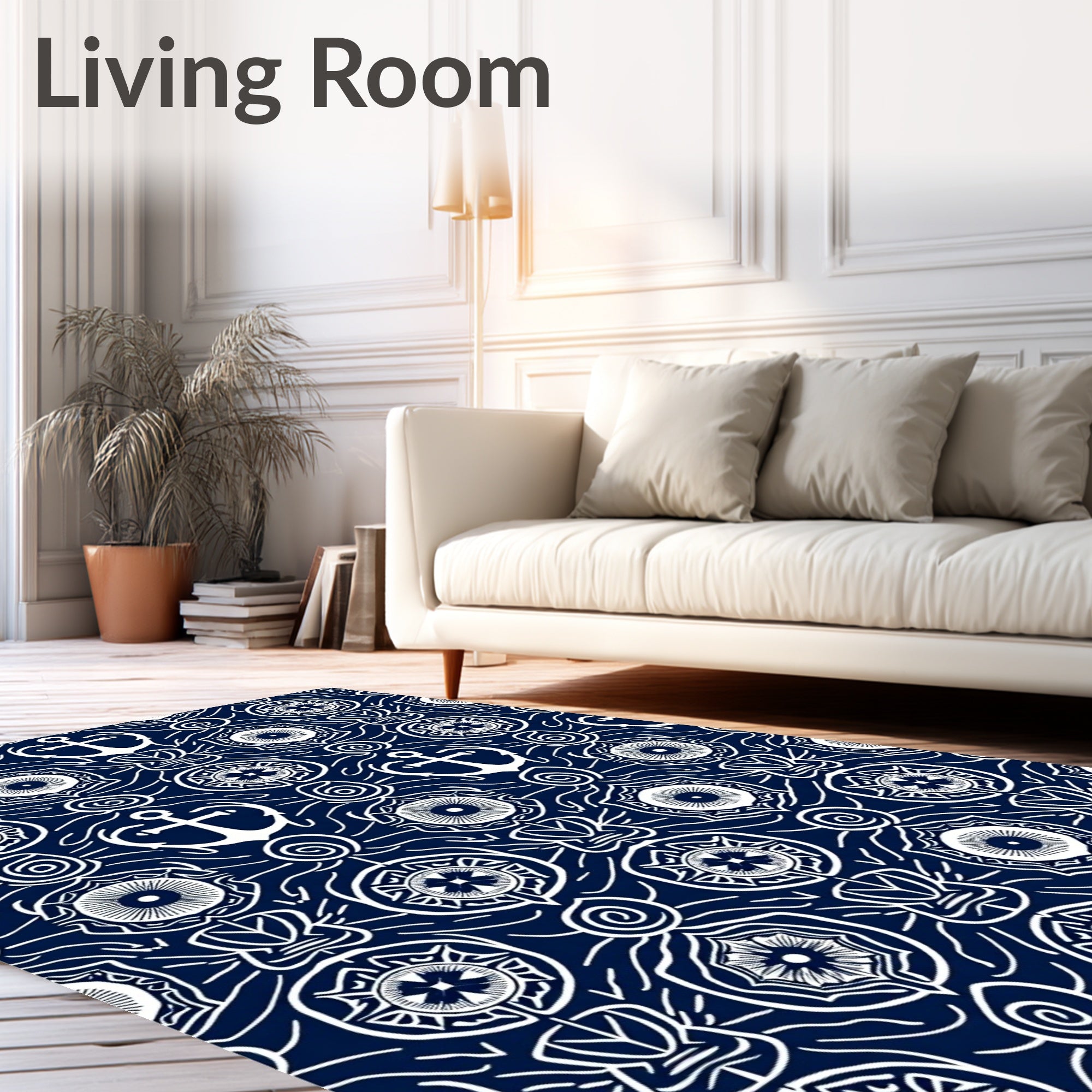 White Anchor Nautical Medallion Rug