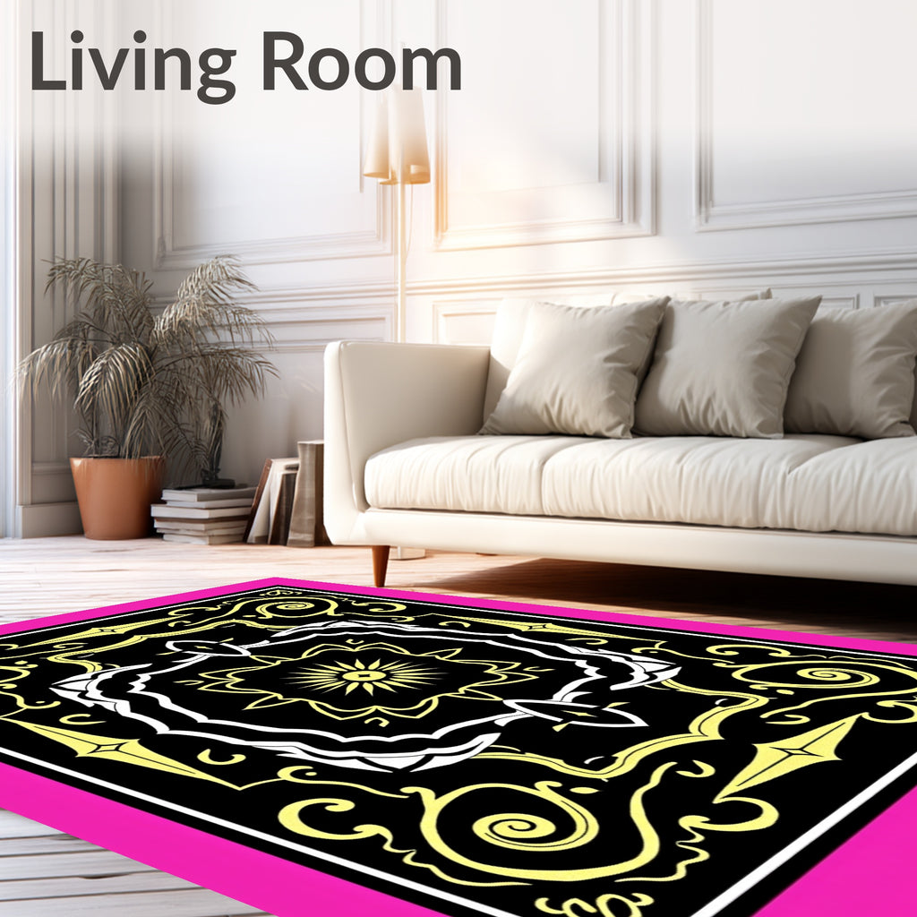 Bold Black Yellow Floral Medallion Rug