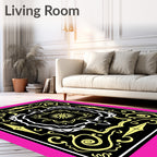 Bold Black Yellow Floral Medallion Rug