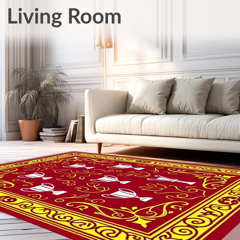 Red Gold Trophy Emblem Arrangement Rug