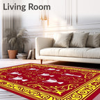 Red Gold Trophy Emblem Arrangement Rug