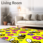 Whimsical Bumblebee Floral Yellow Meadow Rug