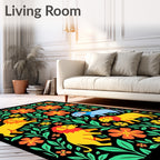 Bright Yellow Lions Green Foliage Rug