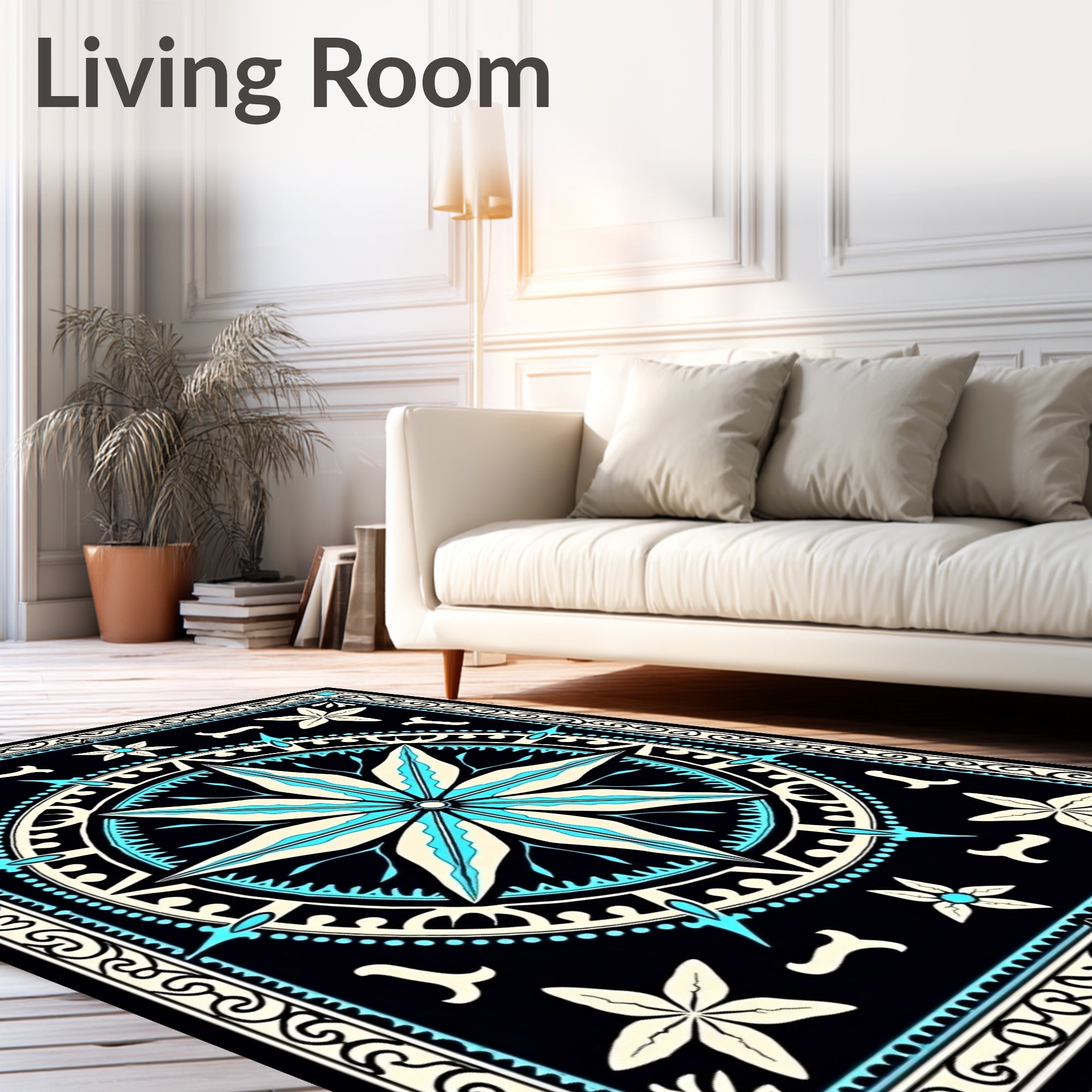 Nautical Black Aqua Starburst Rug