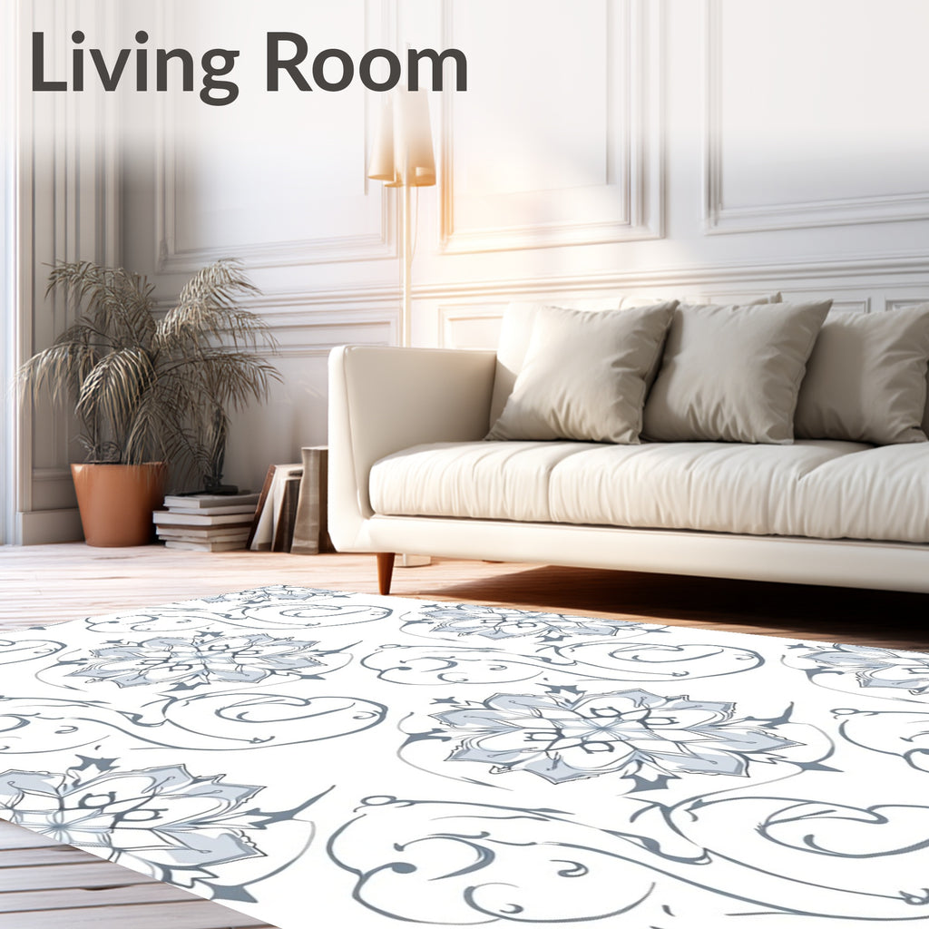 Soft Blue Floral Swirl Repeat Rug