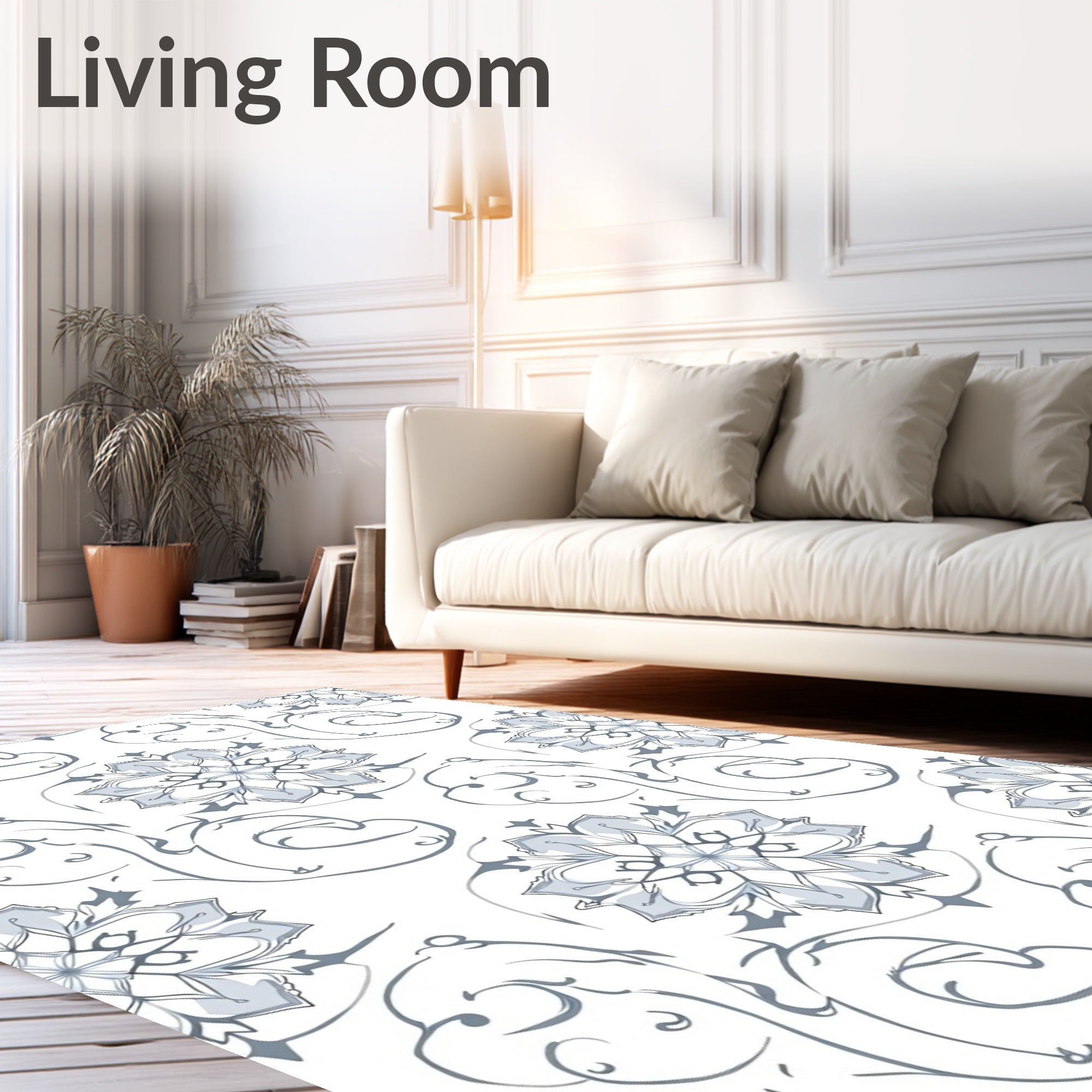 Soft Blue Floral Swirl Repeat Rug