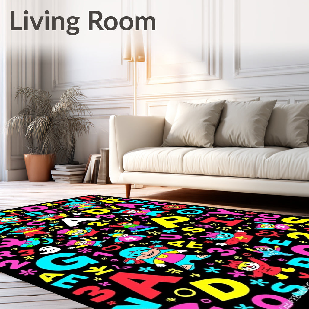 Childlike Alphabet Characters and Numbers Collection Rug