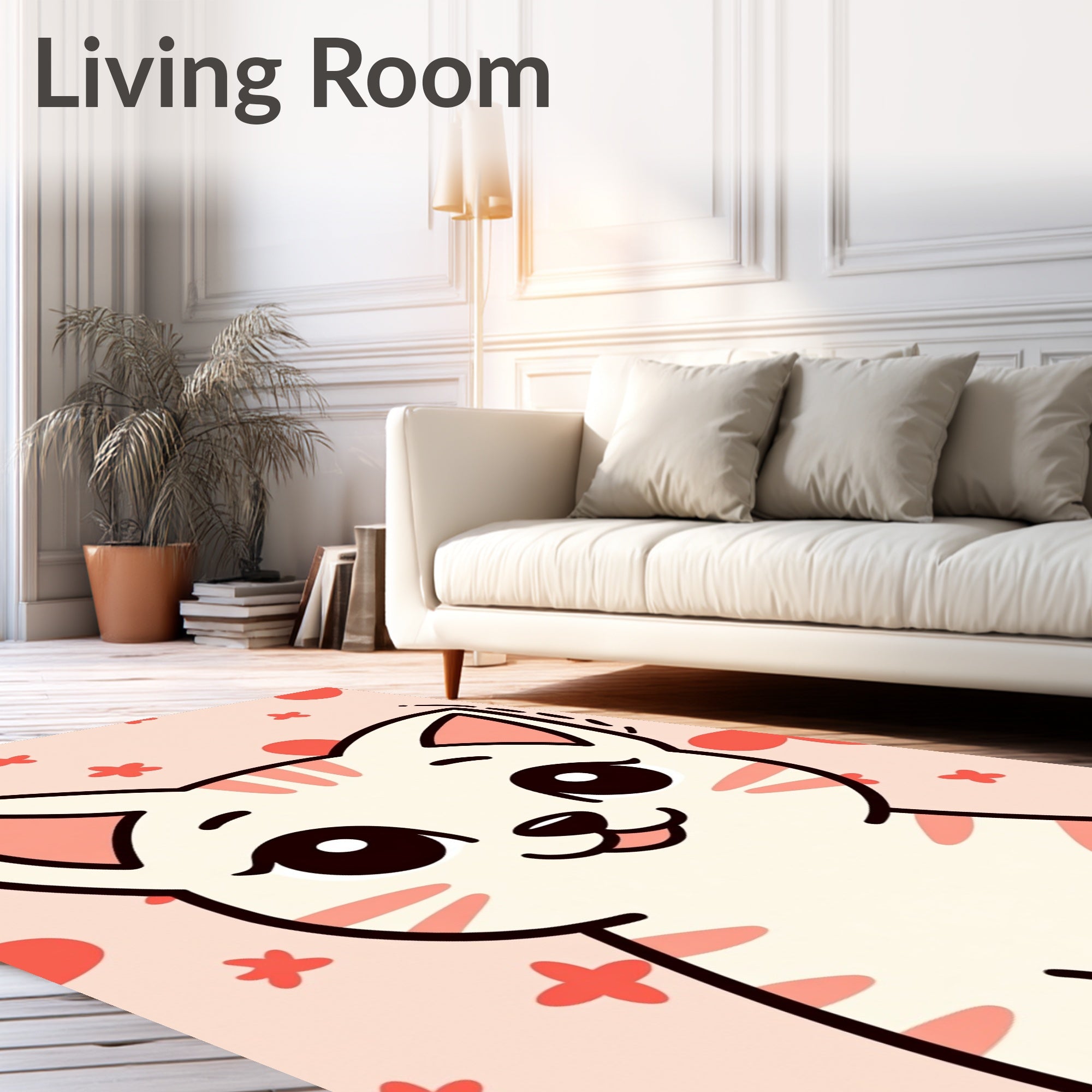 Cute Pink Kitty Floral Area Rug