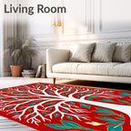 White Tree Red Teal Foliage Art Rug
