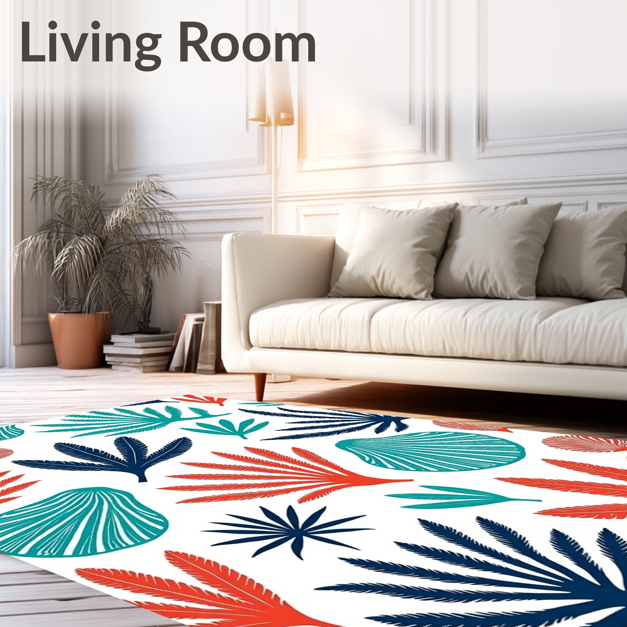 Coral Teal Navy Fan Shell Rug