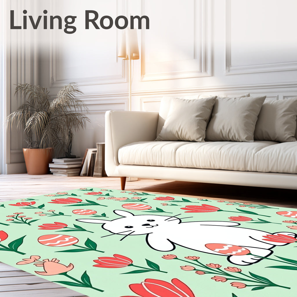 Whimsical Bunny Tulip Egg Meadow Rug