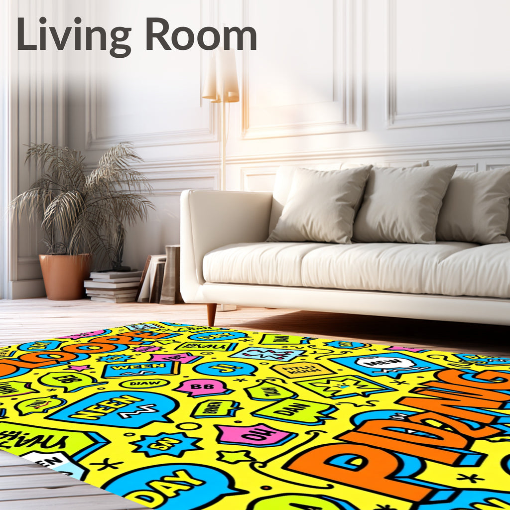 Bold Yellow Speech Bubble Graffiti Rug