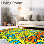 Bold Yellow Speech Bubble Graffiti Rug