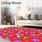 Whimsical Bumblebees And Violet Flowers Rug