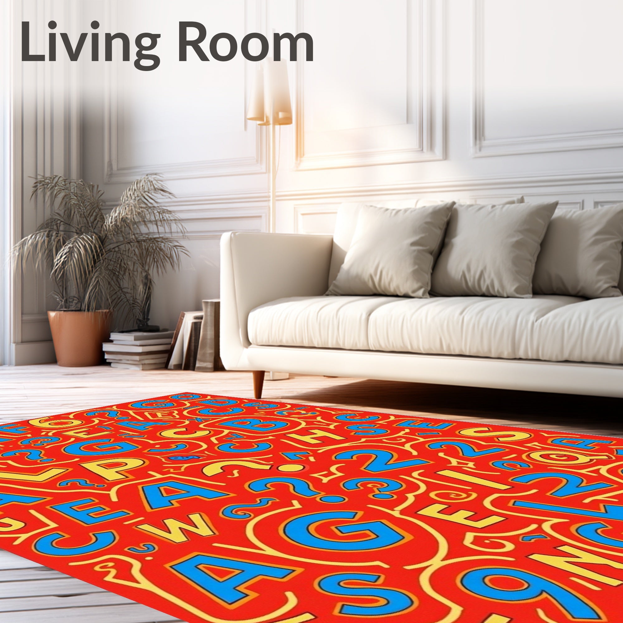 Red Alphabet Question Mark Collage Rug