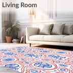 Red Blue Whimsical Character Fusion Rug