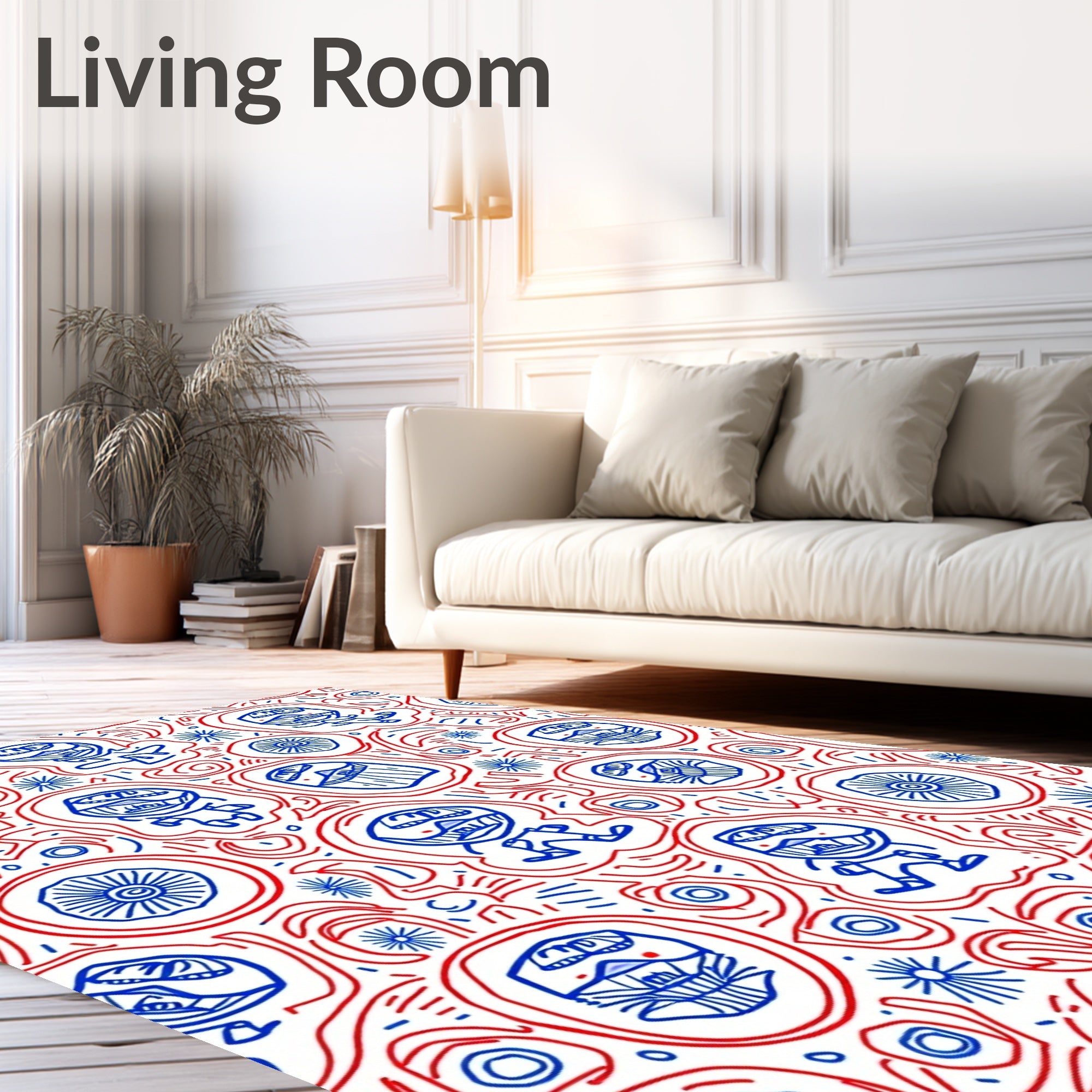 Red Blue Whimsical Character Fusion Rug