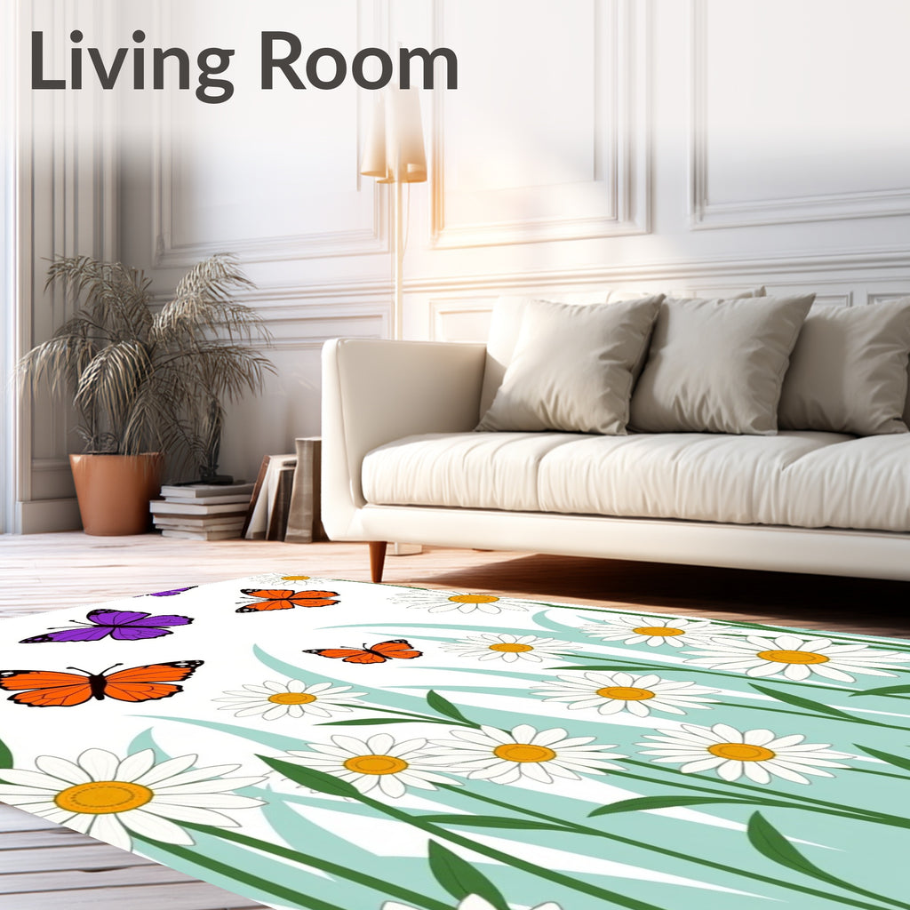 Whimsical Orange Purple Butterfly Garden Rug