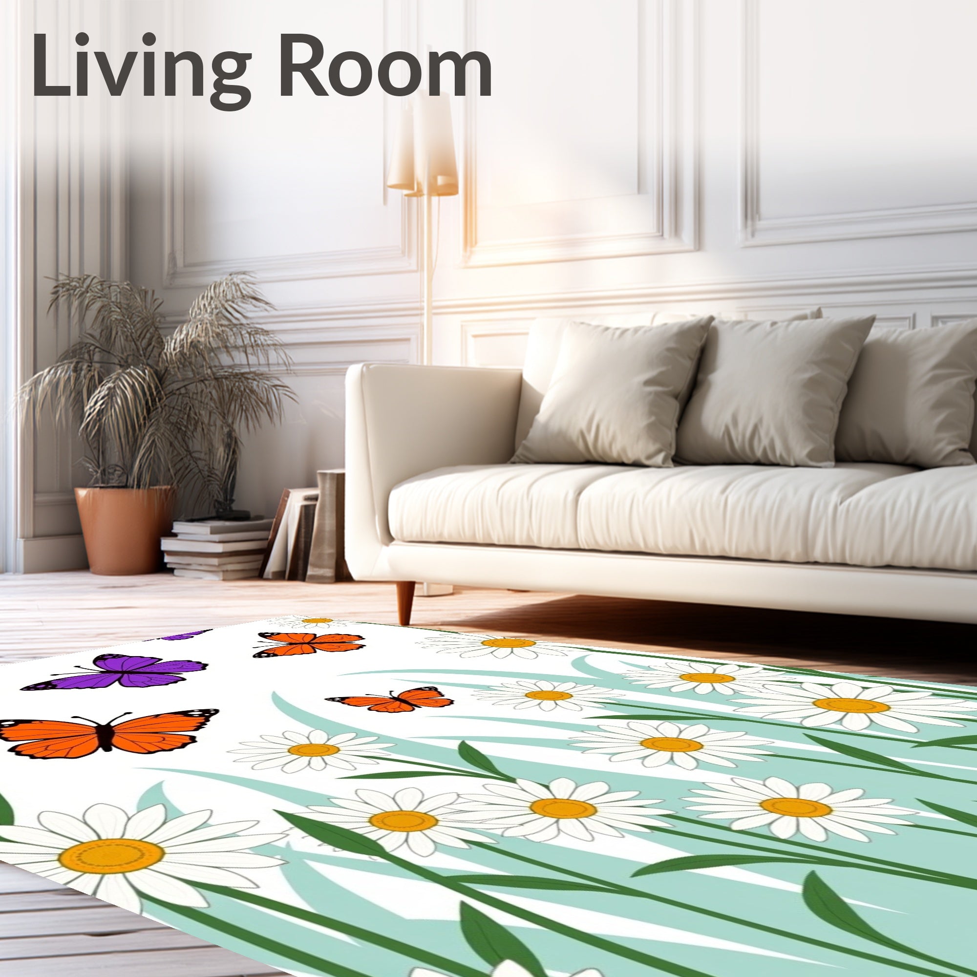 Whimsical Orange Purple Butterfly Garden Rug