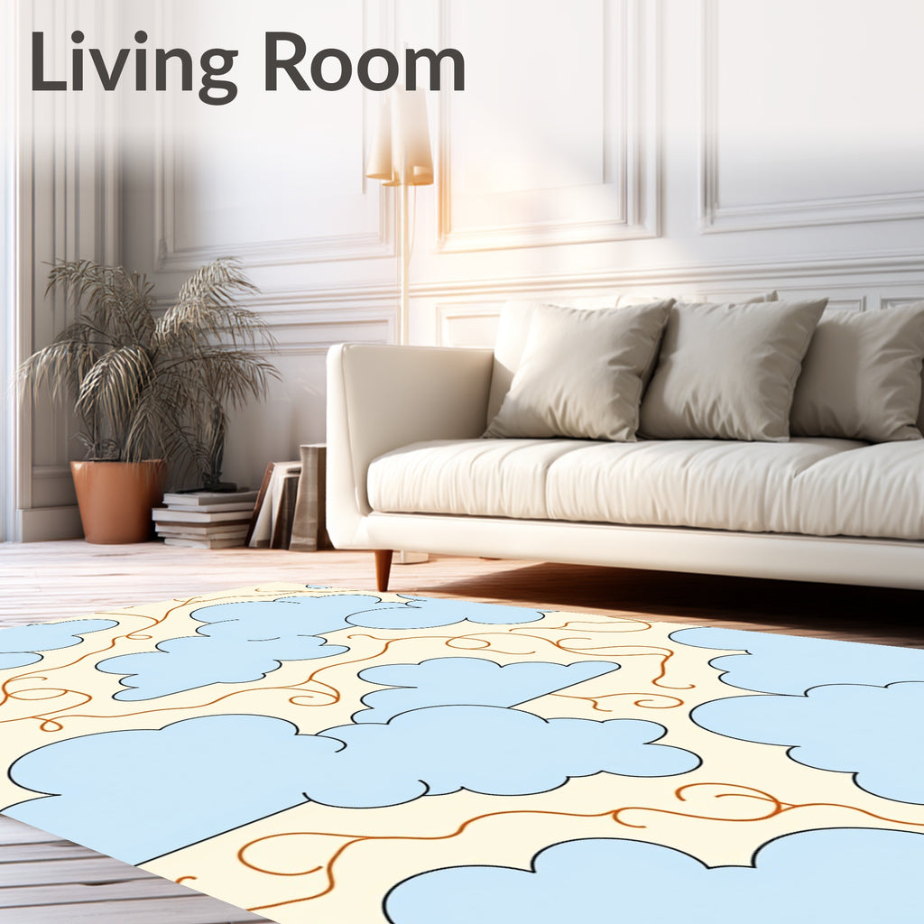 Sky Blue Cloud Swirl Cream Rug