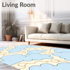 Sky Blue Cloud Swirl Cream Rug