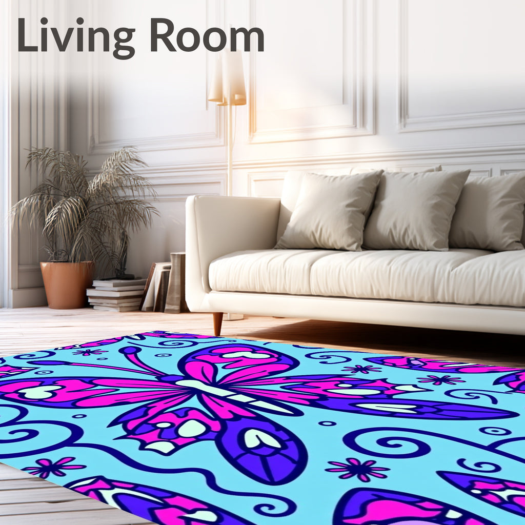 Vibrant Fuchsia Butterfly Swirls Rug