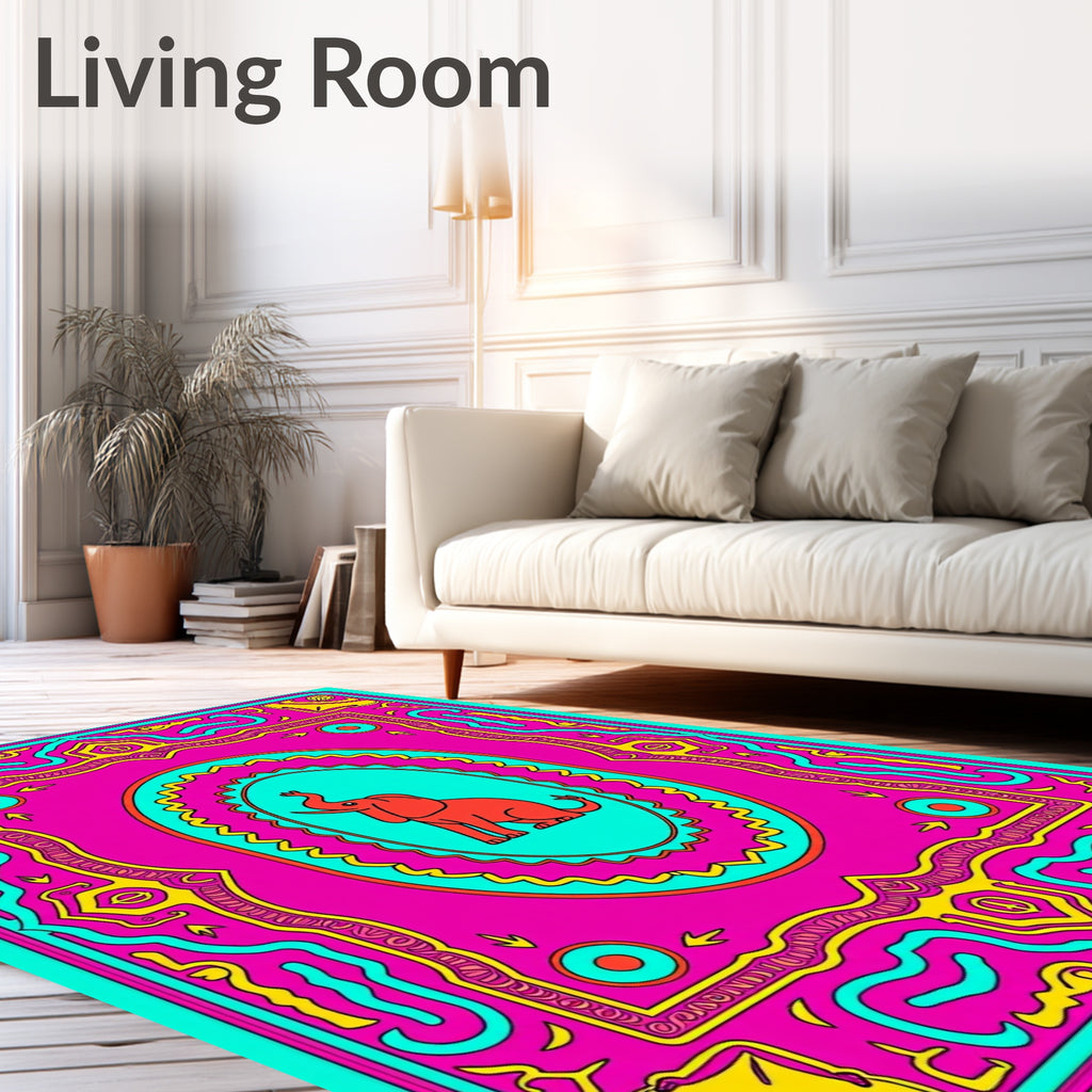 Vibrant Red Elephant Oval Frame Rug