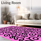 Bright Pink Curlicue Script Collage Rug