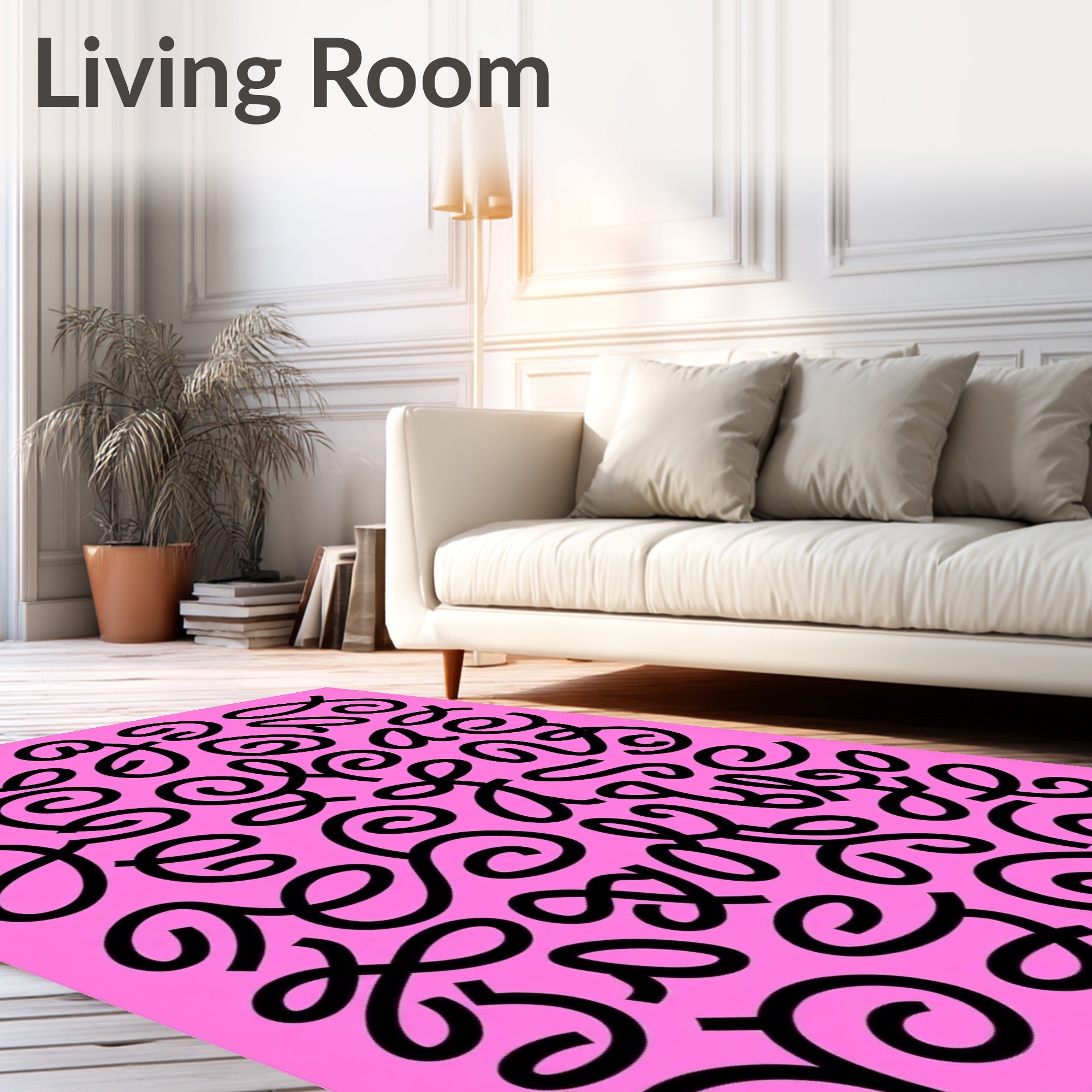 Bright Pink Curlicue Script Collage Rug
